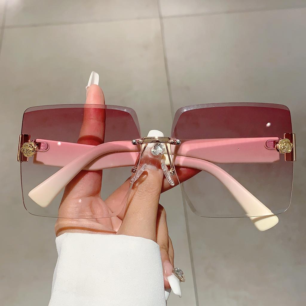 Rimless Square Sunglasses  New Oversized Stylish Gradient Multicolor Eyewear Trendy Women Brand Design Vintage Shades