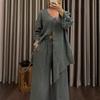 Women's V-Neck Button Down Cardigan and High Waisted Wide Leg Pants Set, Long Sleeve Tie Waist Top with Pockets, Solid Color Casual Loungewear