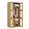 Kleiderschrank mit Rattan-Geflecht, 90 x 47 x 200 cm, Drehtüren, 1 Kleiderstange, 3 Schubladen und 4 Staufächer, Schlafzimmer, Wohnzimmer und Flur
