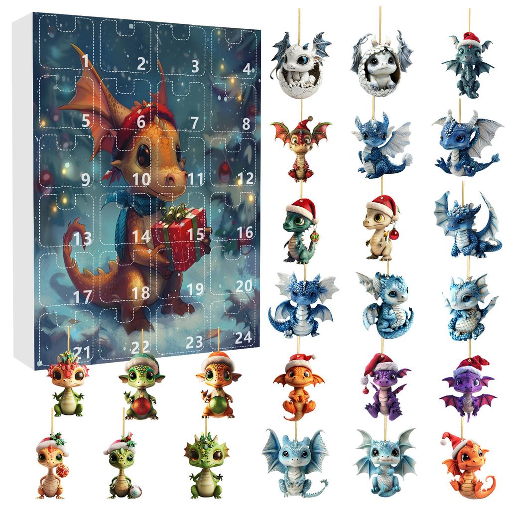 24 Pieces Per Set of Christmas Blind Box Acrylic Dragon Pendants, Christmas Arrival Calendar Blind Box Christmas Tree Pendants