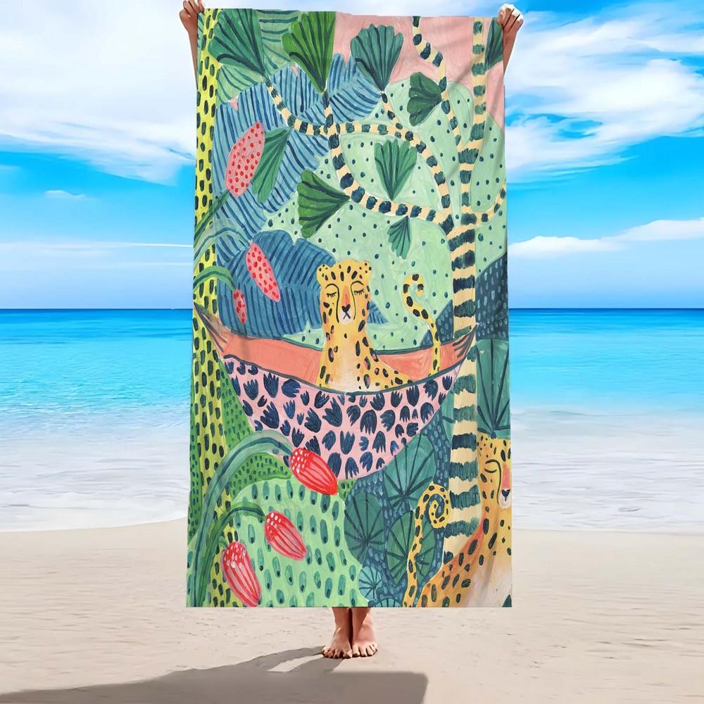 

Leopard Jungle Holiday Beach Towel Patterned Sunscreen And Windproof Suitable For Swimming Pool Camping Travel Blanket W40*H60(CM)