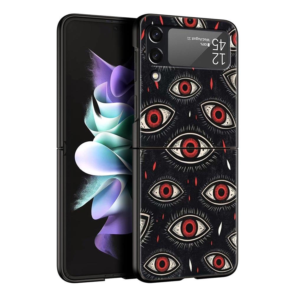 Spooky Scary Red Eye Hard PC Phone Case For Samsung Galaxy Z Flip 7 6 5 4 Black Cover For Galaxy Z Flip 3 Foldable Fundas Shell