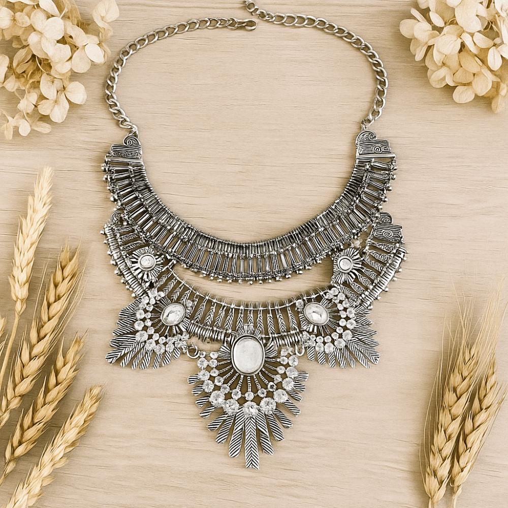 Tassel Rhinestone Exaggerated Necklace Vintage Bohemian Style Necklace Ethnic Style Jewelry  Women