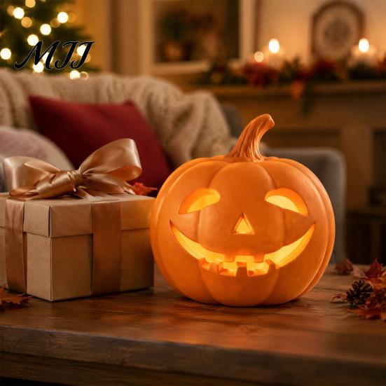 Gift for Halloween Lovers Pumpkin Lantern Ornament, Resin Hollow Tabletop Figurine, Farmhouse Thanksgiving Decor Decorative Table Centerpieces