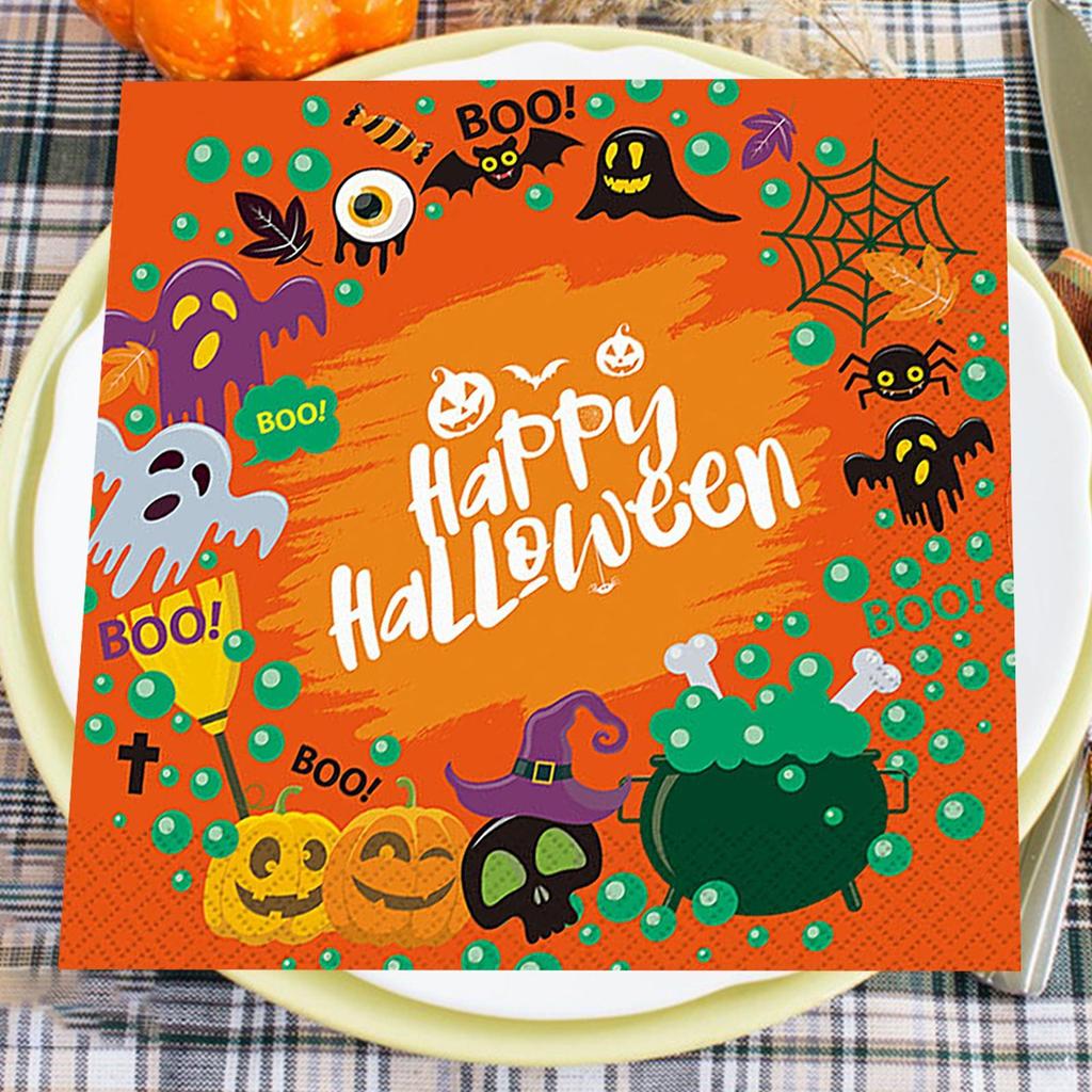 20 Sheets Decorative Paper Napkins Halloween Multi-Purpose Ghost And Skull Napkins Eco-Friendly Bat Pumpkin For Cookies Cupcakes