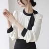 Women Blouses Shirts 2025 Spring Long Sleeve Women Blouse Shirt O-Neck Black Chiffon Blouse Shirt Women Tops J856