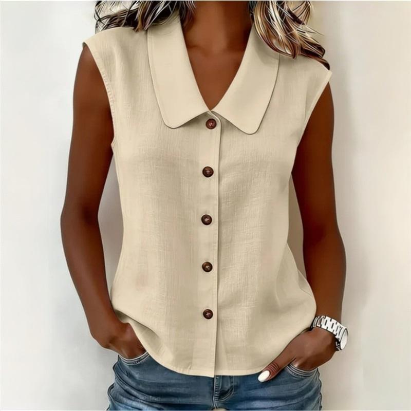 Summer Temperament Commuting Polo Collar Button Up Cardigan Sleeveless Solid Color Women s Top L абрикосовый