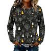 Women's Flannel Long Sleeve Top with Halloween Print Neck Pullover Shirt