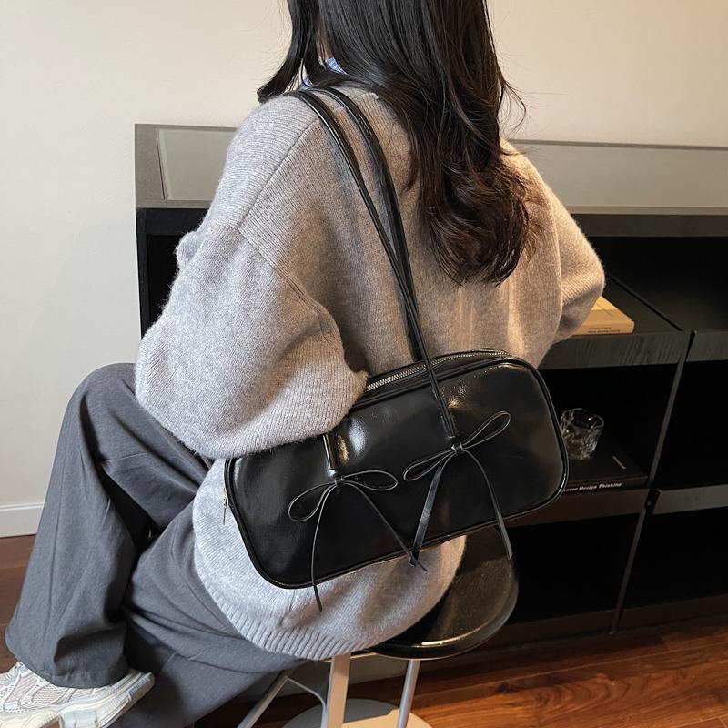PU Solid Color Bow Zipper Satchels 2026 High Quality Temperament Bags Exquisite Designer Recommendatis Fashi Shoulder Bags