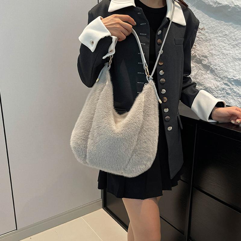Yogodlns Handbag Faux Plush Bag Temperament Armpit Women's Hobo Bag Large Capacity Shoulder Bag Winter New Design Handbags
