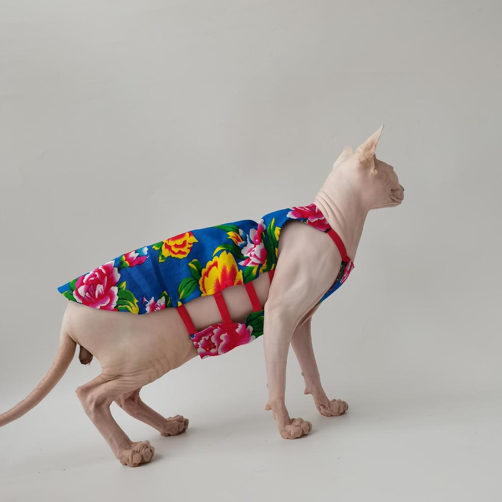 Zomer Dunne Katoen Buikzak Sphynx Naaktkat Devon Kleding Noordoost Grote Bloem Feestelijk