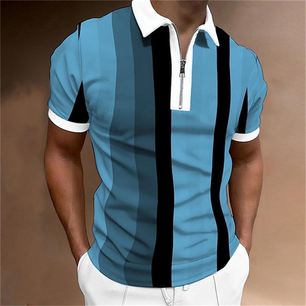 Men's striped polo shirt, short sleeved T-shirt, men's breathable top, business collar streetwear, high-quality luxury brand