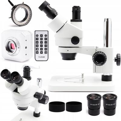 Stereoscopic Trinocular Microscope 7-45X 10Ht (White) + 16Mp Camera Silver Jet + Adjustable Illuminator / Lighting 56X Led Techrebal