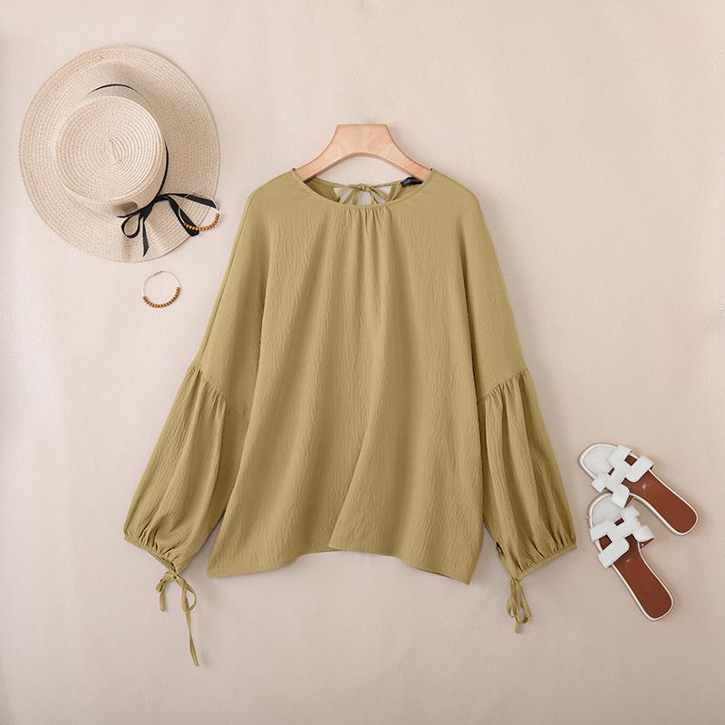 ZANZEA Women Casual Round Neck Loose 3/4 Sleeve Solid Blouse