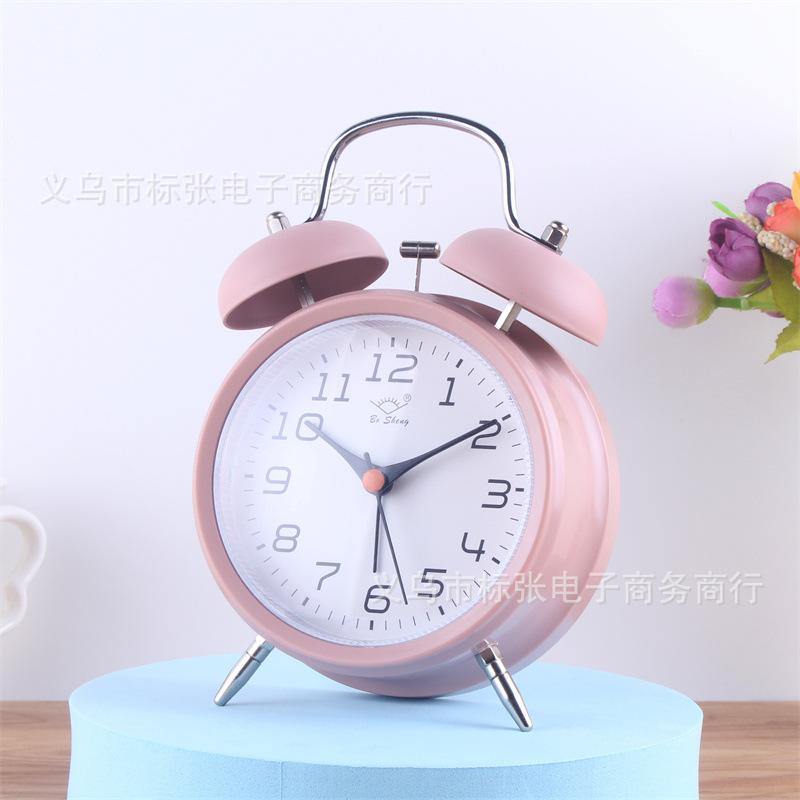 Korean Version of 1-inch Metal Bell Alarm Clock Children's Bedroom Bedside Silent Clock Student Bedside Desk Clock with Night Light