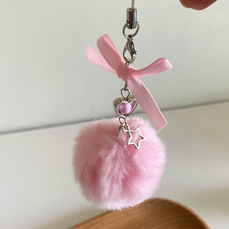 Plush Ball Shapes Key Chain Pendant Faux Furs Key Rings for Phones Cute Jewelry