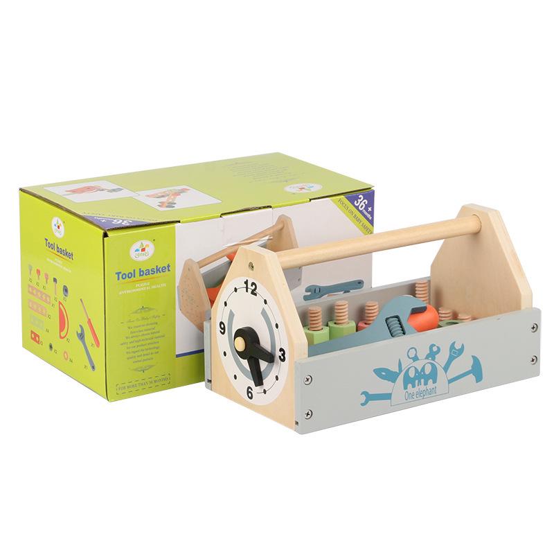 Children s Wooden Tool Box: Educational Workbench Toy for Boys with Simulation Repair, Screw, Nut Disassembly & Assembly Activity.