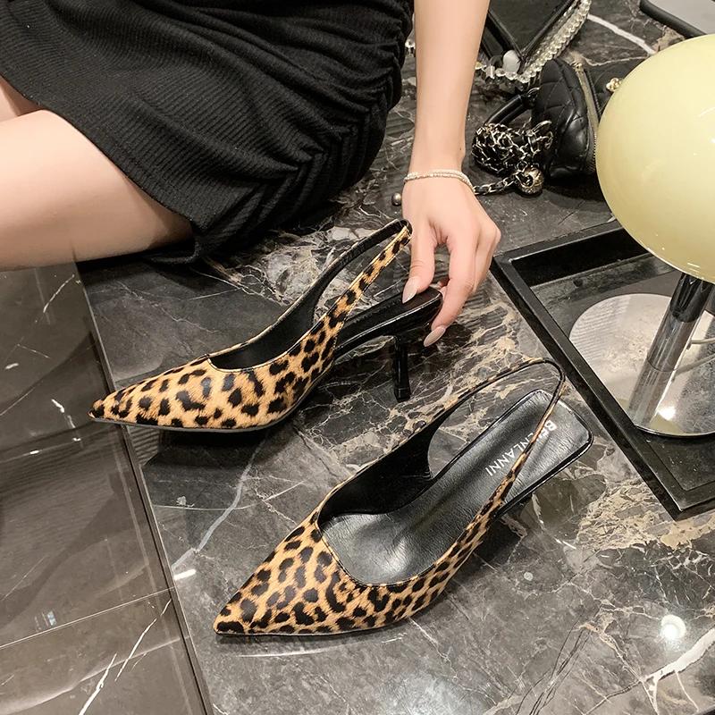 Fashion Summer New Pointed Toe Design Leopard Print Woman Pumps Pointed Toe Thin Low Heels Elegant Party Female Shoes Zapatos De Mujer