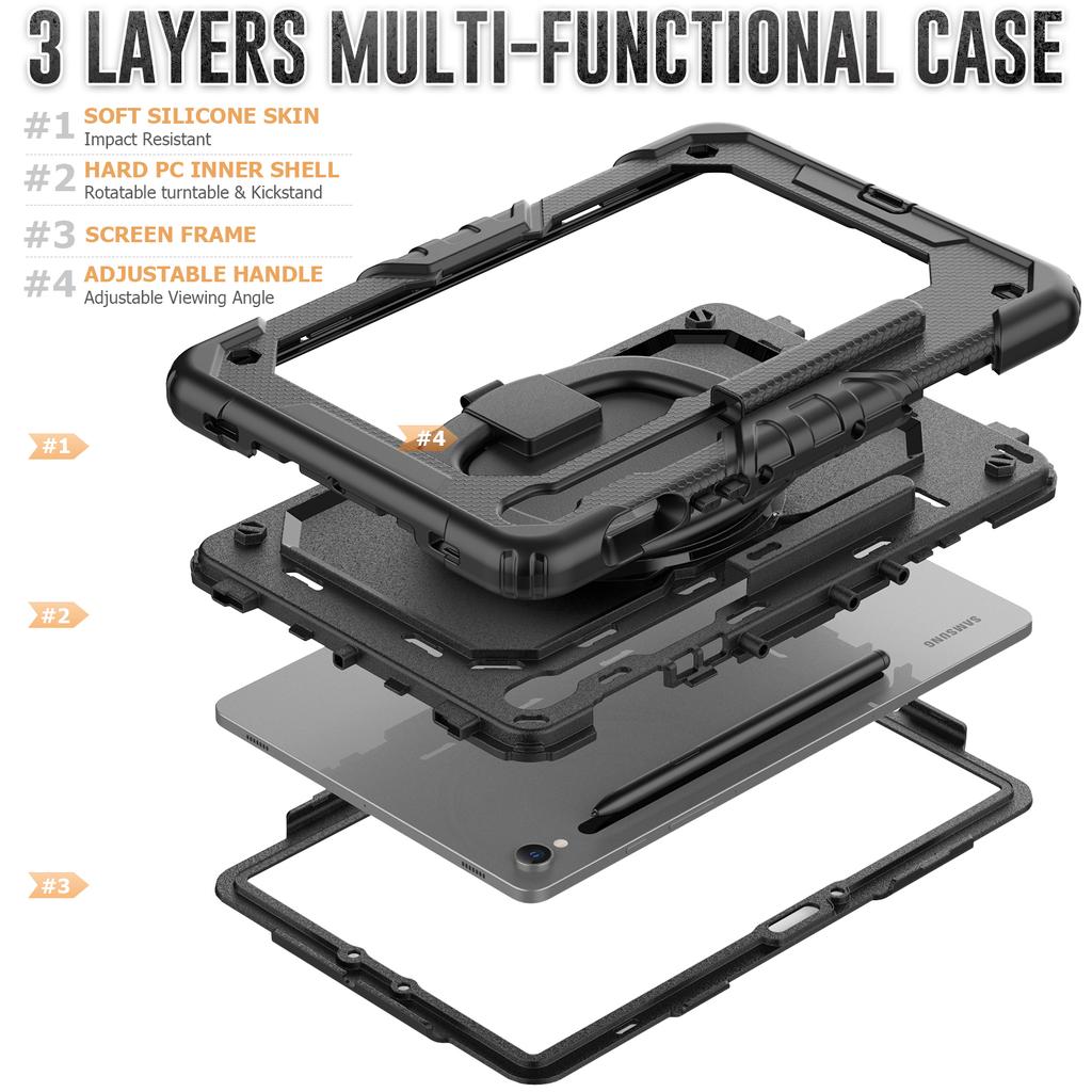 Rotating Stand Armor Case Universal For Galaxy Tab S10 Lite S9 FE SM-X400 X406 X520 X526 X510 X516 X710 X716 Handle Grip Cover