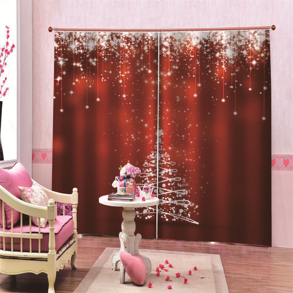 Red Christmas Ball Tree Light Happy New Year Window Curtains Blinds for Living Room Kids Bedroom Kitchen Door Home Decor 2Pcs