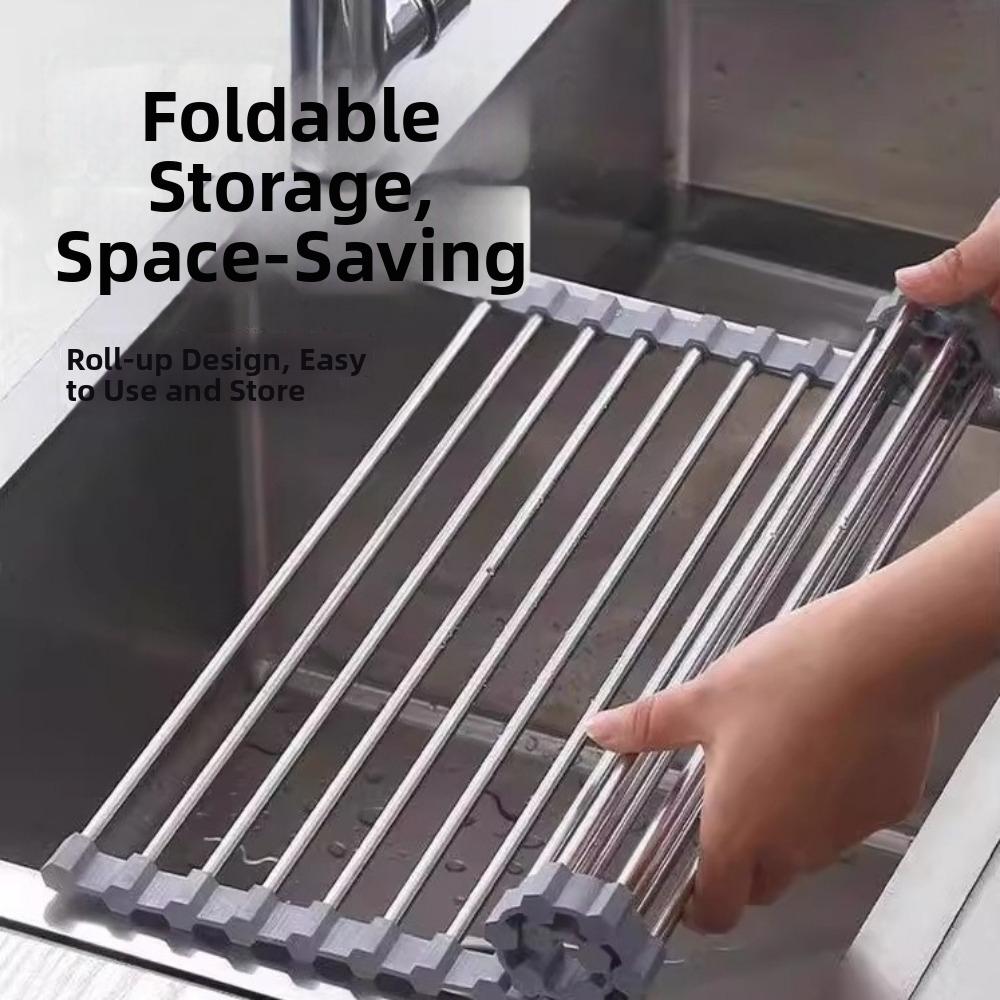 Rustproof Dish Drainer Multi-Functional Roll Up Dish Rack Sink Drain Rack Tableware Storage