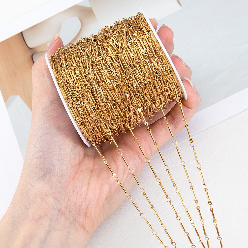 1M Stainless Steel 13mm Thin Stick Splicing Chain Gold Color Silver Color Link Chains DIY Necklace Handmade Craft Jewelry Making