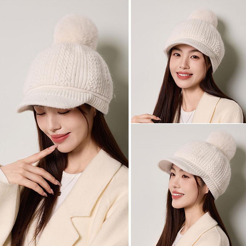 Rabbit Fur Warm Baseball Cap Women's Autumn Winter Velvet Ear Protection Knitted Cap Pullover Wool Cap
