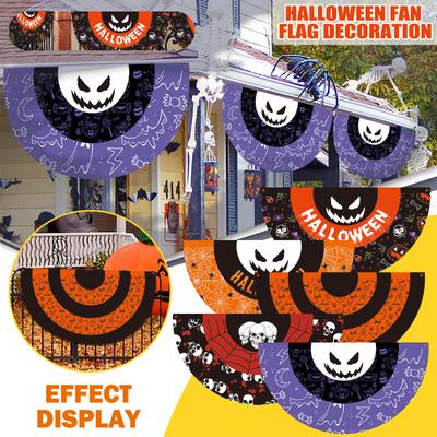 Halloween Scary Fan Flag Bunting Decor Witch Flying Print Outdoor Terror Canvas Fence Ornaments