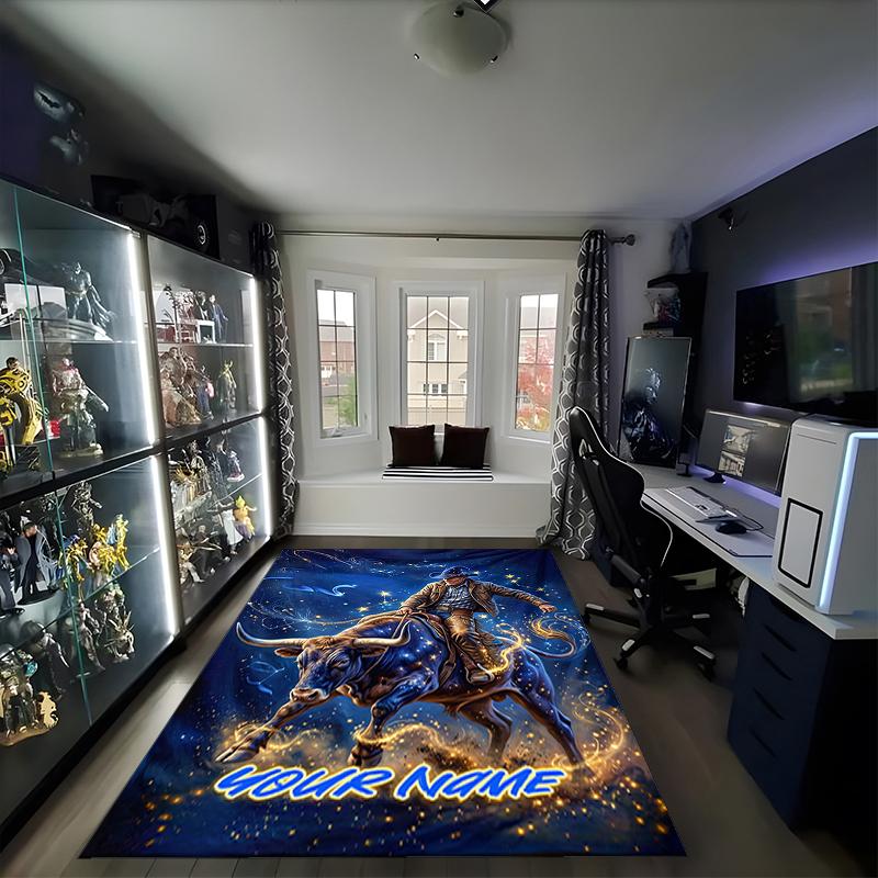 1PC Custom Name Cosmic Bull" Theme Floor Mat Ideal for Living Room, Game Rooms, Office, Bedroom,Floor Mat Playful Design