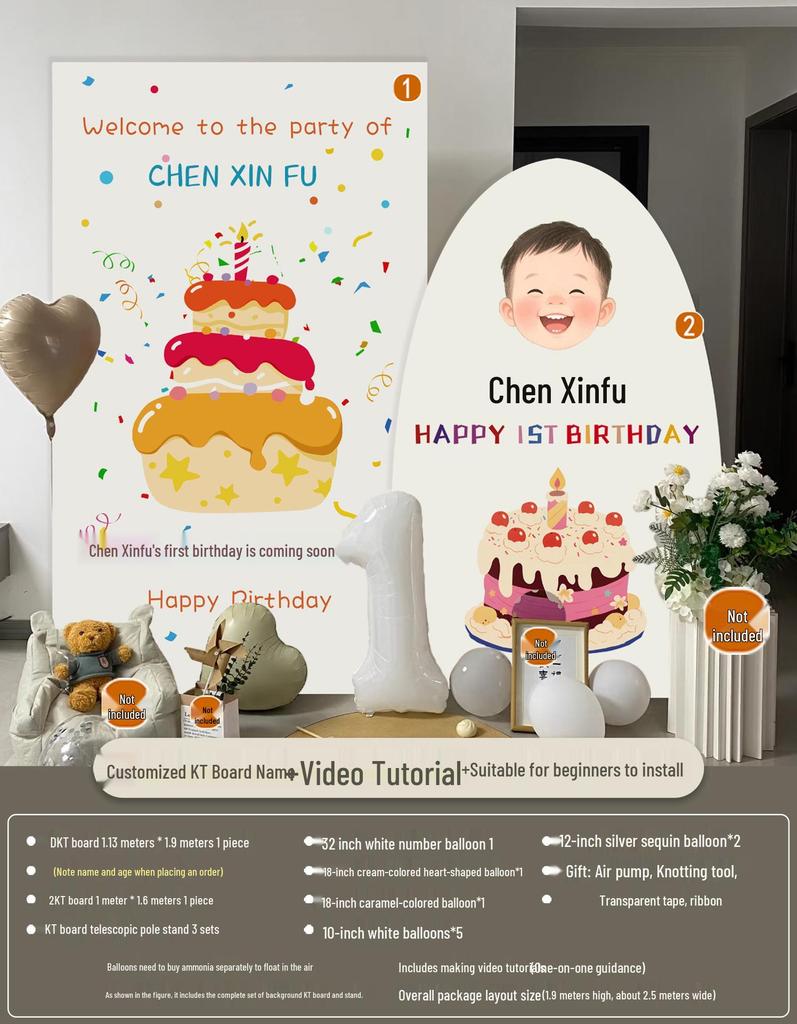 Korean Style First Birthday Decorations: Balloons & Backdrop for Boys & Girls