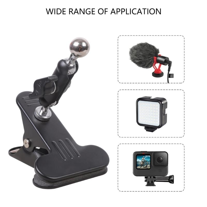 Universal 360 Rotatable Metal Clamp Base 17.4mm Ball Socket Strong Iron Clamping for Camera Phone Tablet Mounts