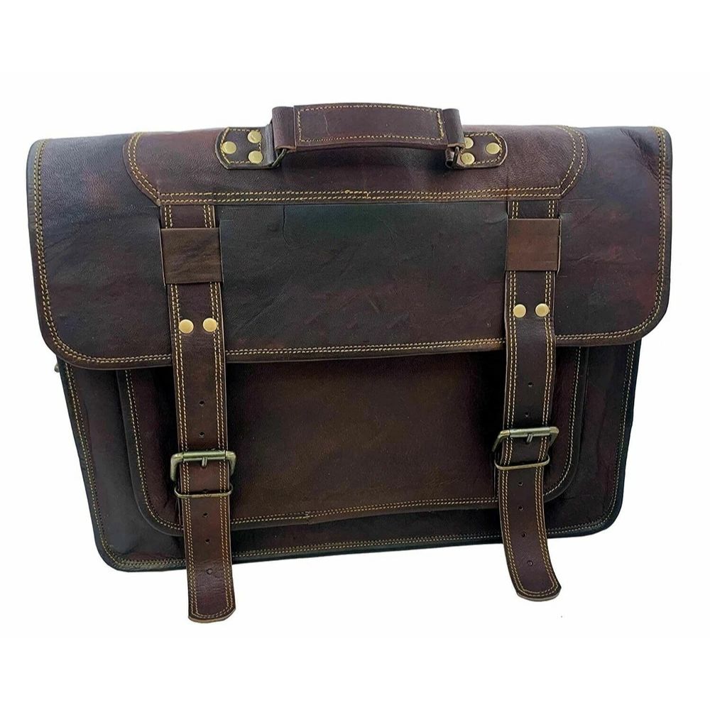 Leather Briefcase  Laptop Messenger Shoulder Bag Men's Goat