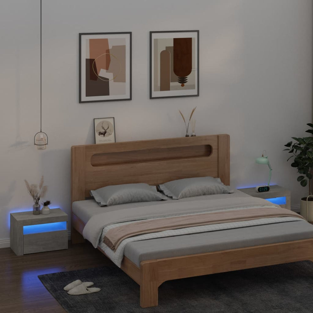 Tables de chevet 2 pcs avec LED  béton 60x35x40 cm