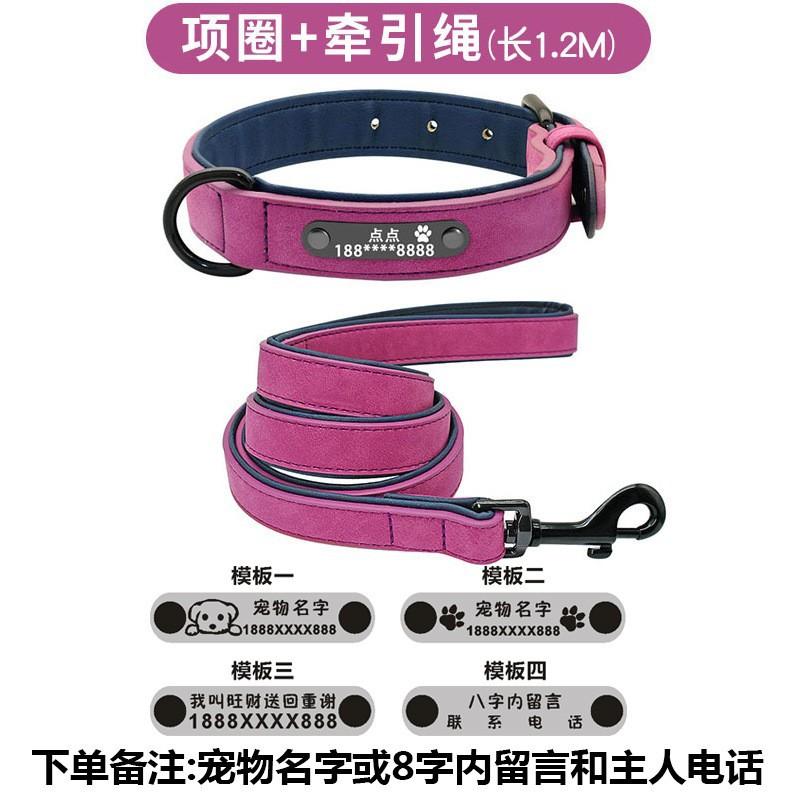 Grenzüberschreitendes graviertes Halsband für Haustiere, für große und kleine Hunde, Anti-Verlust-Lederhalsband, verstellbares Trainings-Halsband mit Hundemarke
