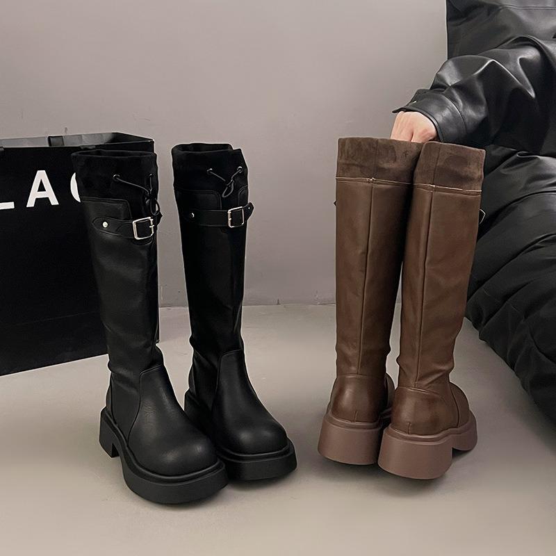 Autumn and winter new muffin bottom round head fashion casual long women's boots tide