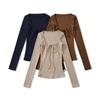 Vintage Square Neck Lace-Up Long Sleeve Shirt - Women's Autumn Inner Wear, Sexy and Chic Top
