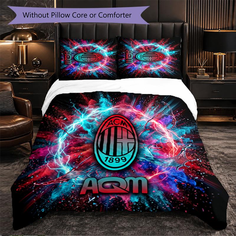 Set Lenzuola AC Milan Modello 3 Pezzi Morbida Copripiumino in Microfibra con Federe per Camera da Letto