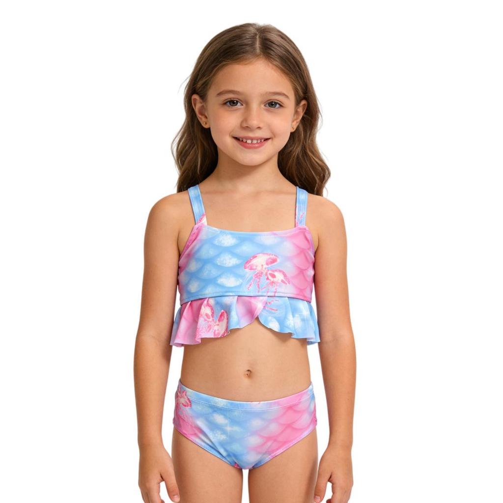 Girls' Three-Piece Mermaid Swimsuit - Split Style, Sizes S-L
