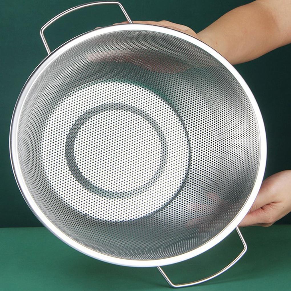 Kitchen Handle Stainless Steel Strainer 2-piece Set Fruit and Vegetable Washing Bowl