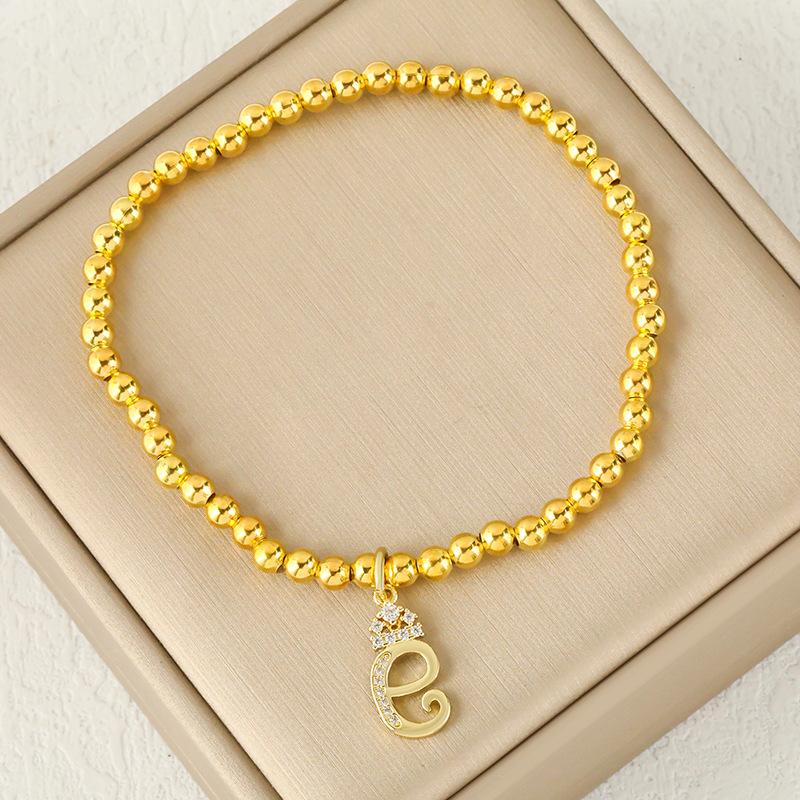 Fashion Round Bead 26 Crown Small Letter Bracelet Copper Plated Micro Inlaid Zircon High-end Jewelry