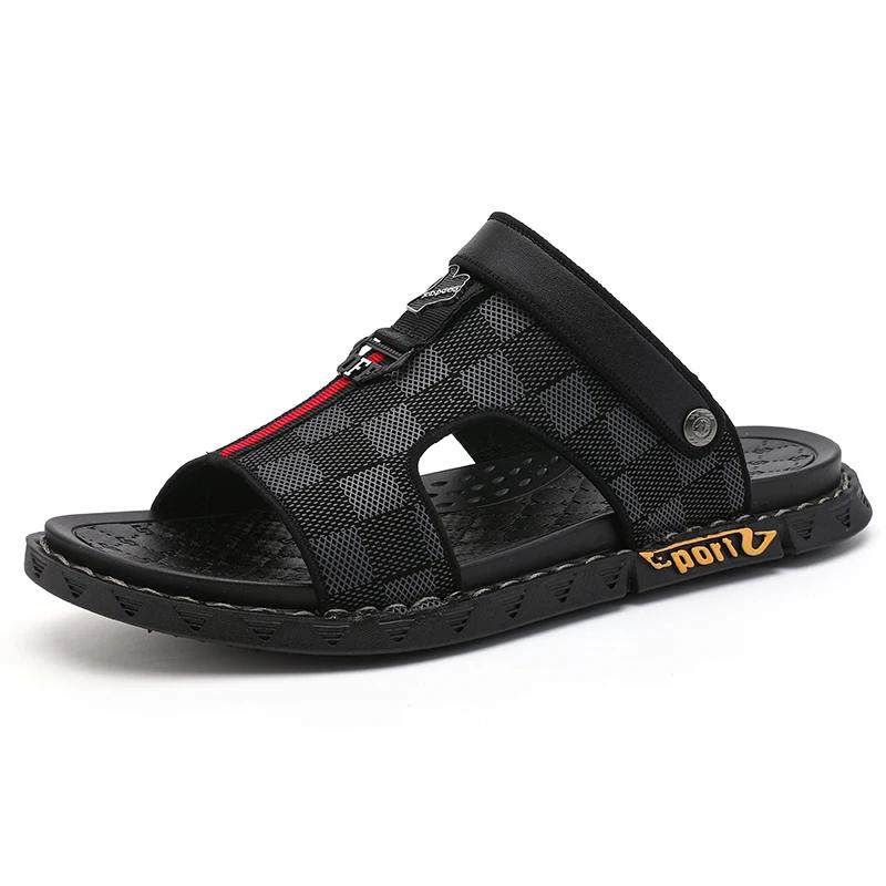 

Мужские повседневные сандалии, летние, новые, дышащие, нескользящие, водонепроницаемые, пляжные туфли, модные, молодежные, двойного назначения, тапочки для вождения 38 чёрный