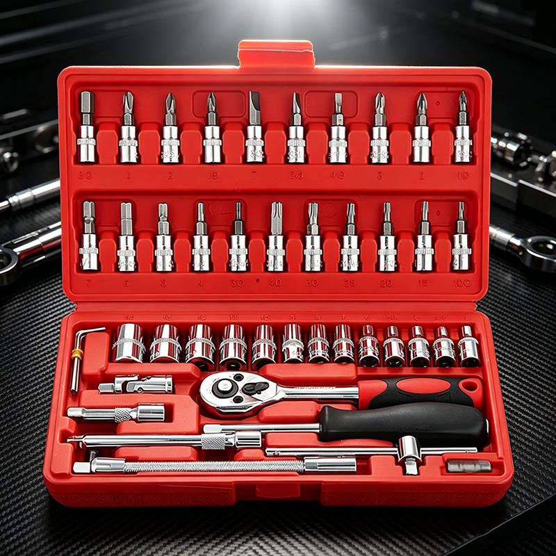 46Pcs Metric Socket Wrench Set Portable Durable Automotive Mechanical Repair Tool Kit for Motorcycle Daily Maintenance