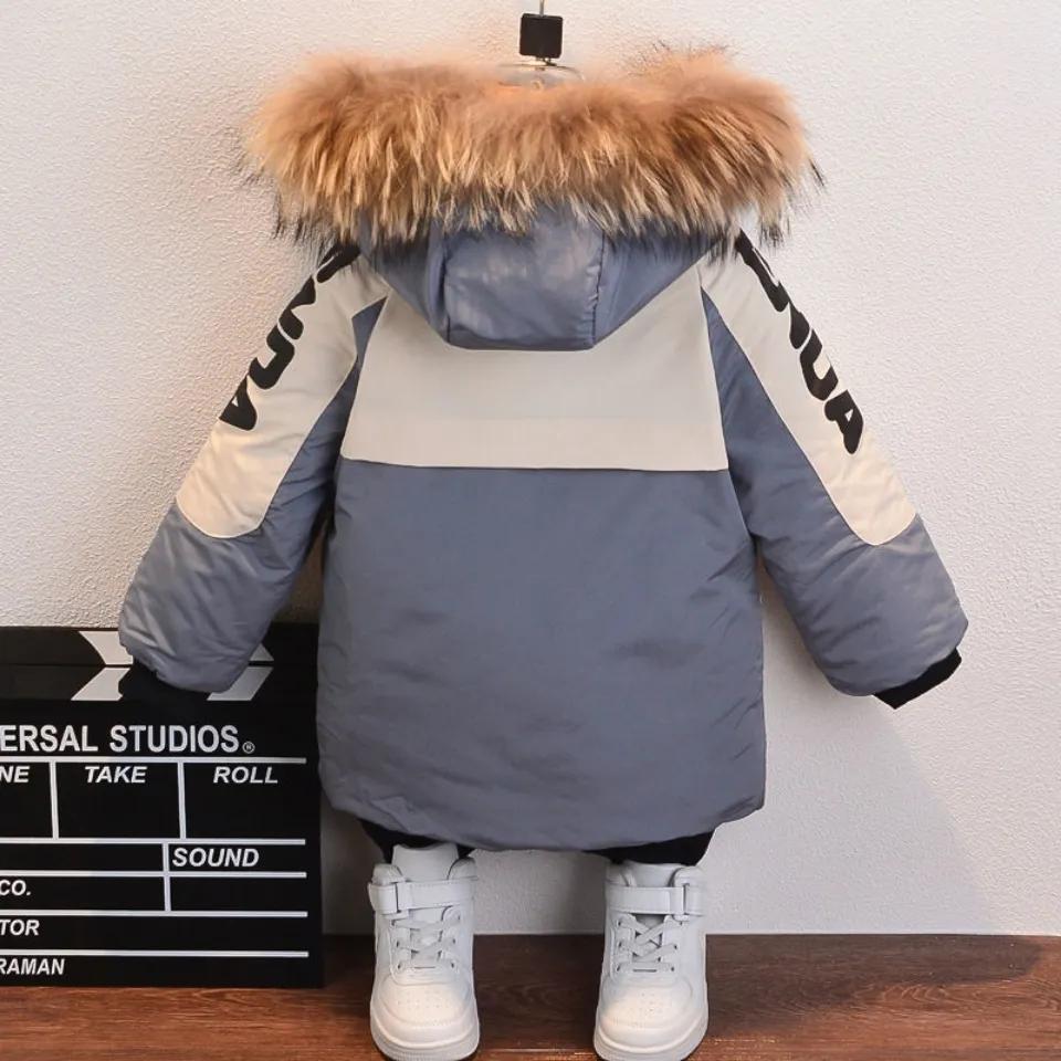 Boys Winter Hooded Jacket Fashion Baby Winter Quilted Plus Velvet Thick Warm Jacket