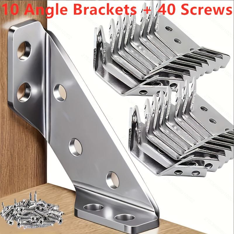 

10pcs Stainless Steel Angle Brackets with 40 Screws, Heavy Duty L-Shaped Corner Brace, Shelf Support Brackets for Furniture срібний