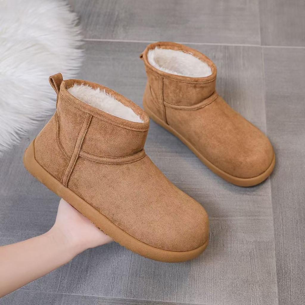 22 Winter New Mid-tube Snow Boots with Fleece and Thickened Leather Sneakers