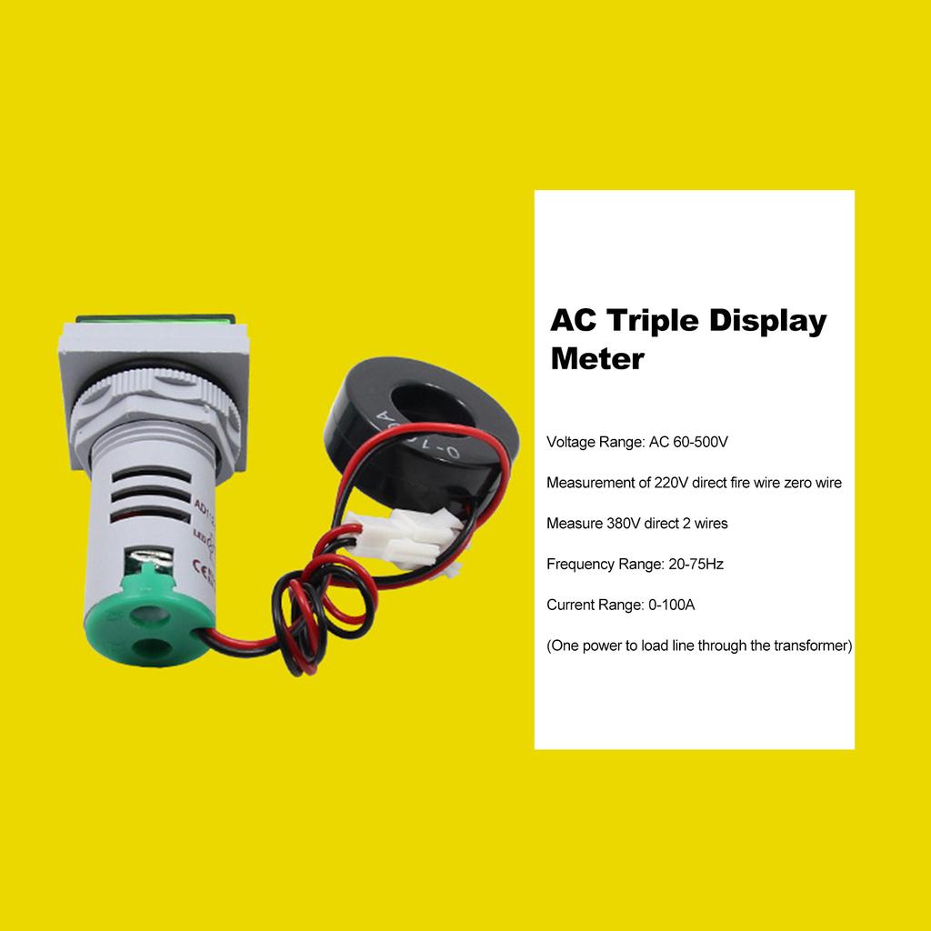 ThreeDigit Display AC Current Voltage Frequency 3in1 Indicator 22mm Square Head LED
