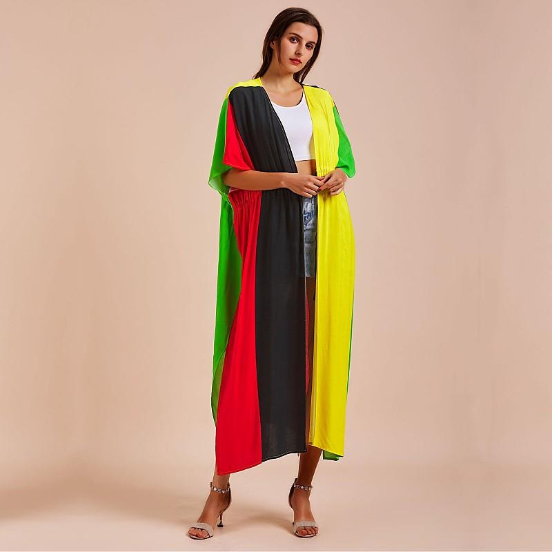 EDOLYNSA Casual Blue Embroidered Long Kimono Cardigan Bikini Cover Up Wrap Dress Beachwear Swimwear Cover Up Q1489