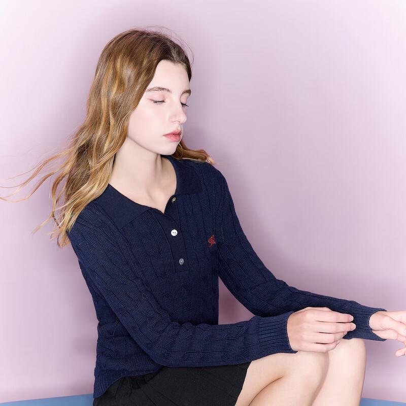 

Women s Embroidered Cable Knit Polo Sweater M