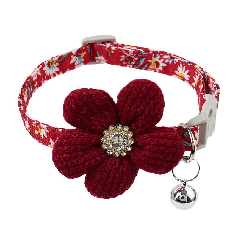 1pcs Small Dog Collar with Flower, Puppy Collar for Girl Dog Collars for Small Dogs Cute Dog Collar with Bell, Adjustable Length красный