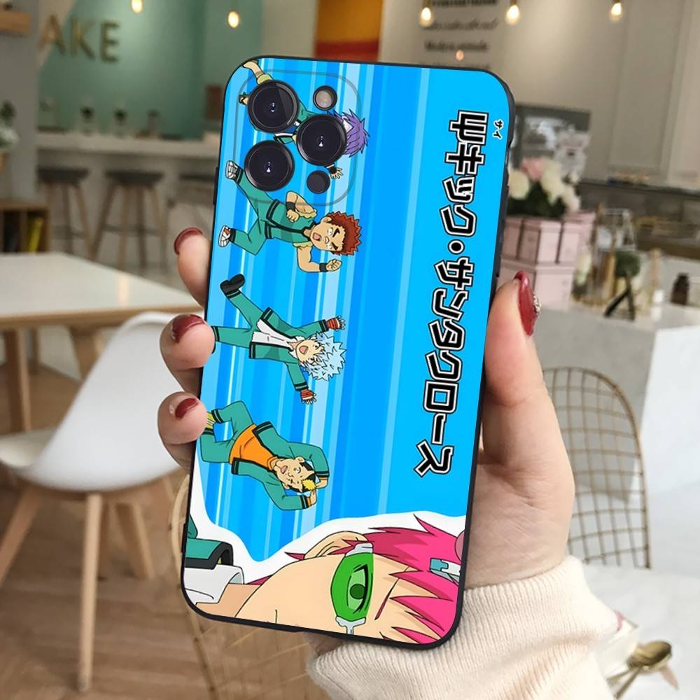 Cute Kitty Boy Saiki Kusuo Phone Case For IPhone 16 Pro Max 15 17 Plus 14 13 12 Mini 11 Black Cover